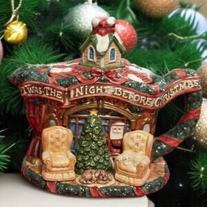 Fitz and Floyd Twas the Night Before Christmas Teapot with Lid Vintage 1993 EUC